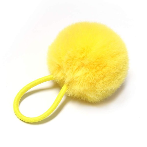 SUSULU Furry Hair Elastic Bands Faux Rabbit Fur Pompom Hair Ties Scrunchies for Women, Rubber Band with 5cm Ball Ponytail Holder Accessories Pack of 12pcs (Yellow)