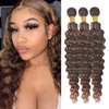 P4/30 Highlight Human Hair Bundles Deep Wave Bundles Human Hair 20 22 24Inch Human Hair Deep Wave Human Hair Bundles Ombre Brown Bundles Human Hair Double Weft Hair Extensions (P4/30-ST-20 22 24)