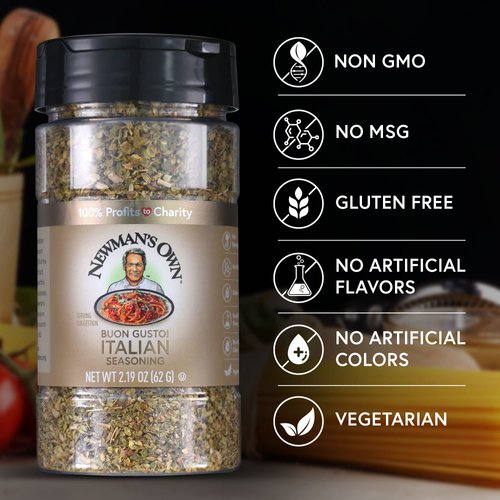 Newman's Own Buon Gusto! Italian Seasoning; Perfect Spices for Cooking Italian Bread, Pizza, Salads and Chicken, No MSG, Gluten Free, Non-GMO, Kosher; 2.19 Oz. Bottle