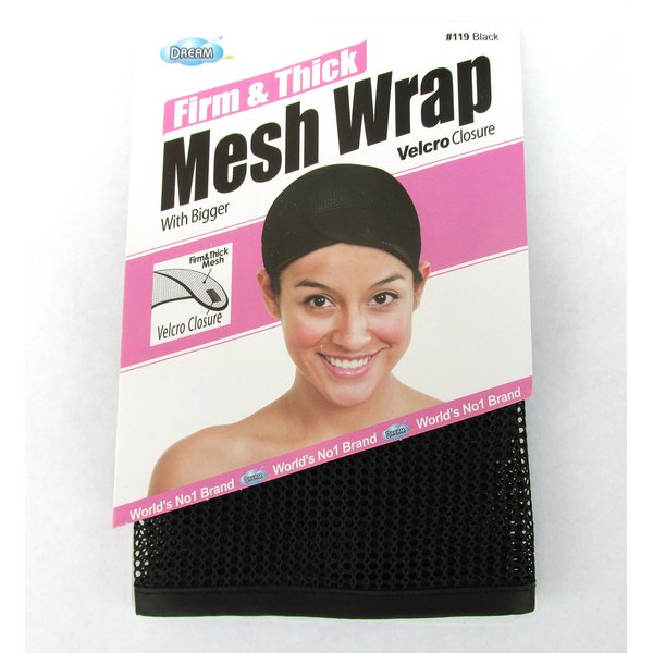 Dream, Firm & Thick Mesh Wrap with Velcro Closure (Item #119 Black), One size, cool mesh fabric, mesh, fabric, comfortable, soft material, velcro closure, weave, hair extension, wig cap