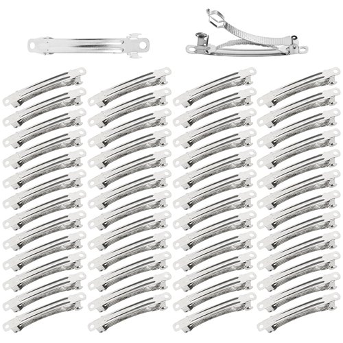 Dizila 50 Pack 6cm/2.4 Inch Plain Blank Silver Metal DIY Craft French Barrettes Automatic Spring Snap Hair Clips Clasps Accessories for Women Girls Teens