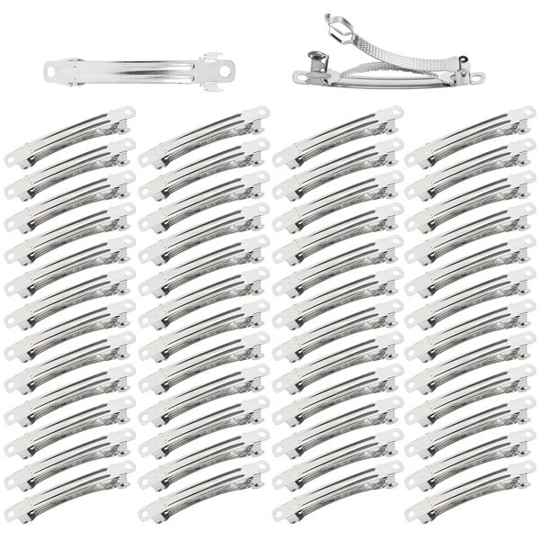Dizila 50 Pack 6cm/2.4 Inch Plain Blank Silver Metal DIY Craft French Barrettes Automatic Spring Snap Hair Clips Clasps Accessories for Women Girls Teens