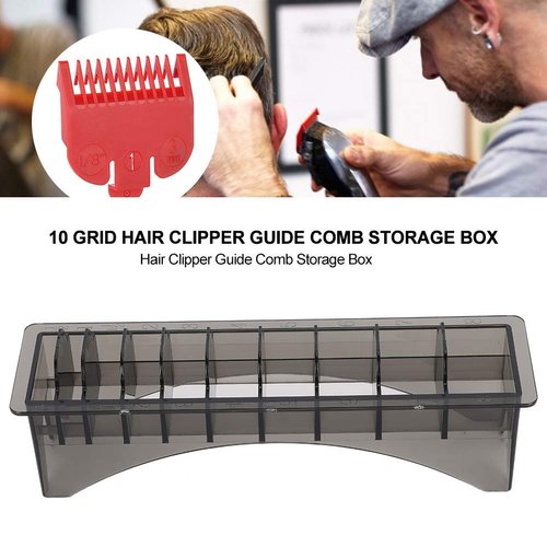 Rectangular Plastic Guide Comb Storage Box, Universal 10 Grid Base for Electric Hair Clipper Limit Comb Hair Tools Supplies Storage Organizer Guide Comb Storage Case Container Box for Barbershop Use