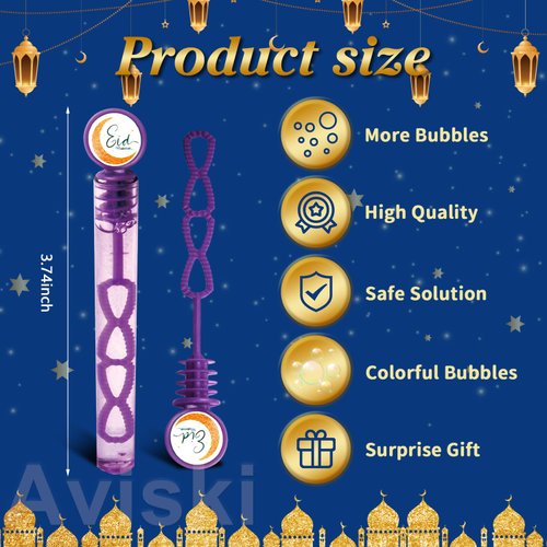 40Pcs Eid/Ramadan Mubarak Bubble Wands, Mini Bubble Wands for Eid Party Favors, Islamic Gift Toys for Girls Boys Kids Toddler Adults, Party Bag Stuffers Goodie Bag Filler, Classroom Prizes