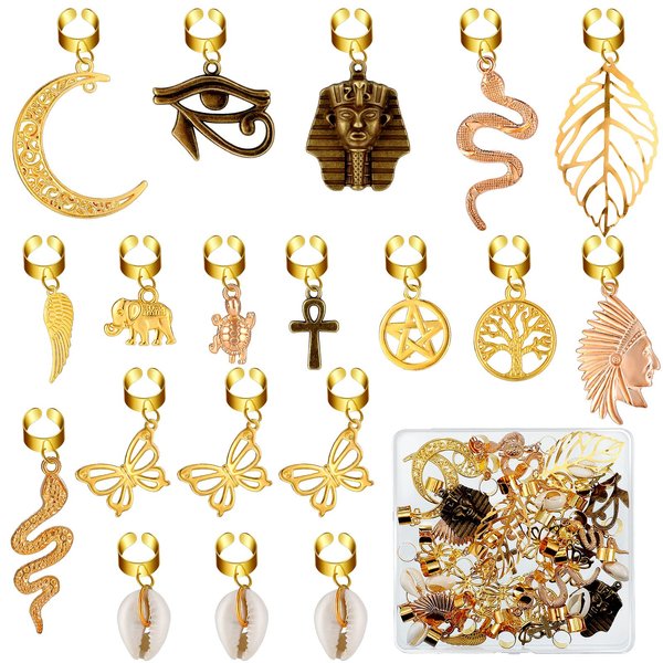 40 Pcs Hair Clips for Braids Locs Hair Jewelry Braids Hair Clips Gold Hair Accessories for Braids Hair Beads African Style Butterfly DIY Hair Jewelry Pendant Hair Charms Decoration for Braiding