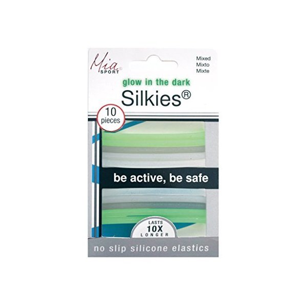 Mia Silkies Silicone Hair Elastics That Glow In The Dark, Be Active Be Safe, Translucent Grey, Clear, Green Colors-Lasts 10 Times Longer Than Regular Rubber Bands, Women And Girls No Slip 10 pcs