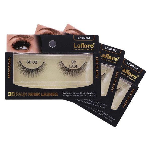 Laflare Silk Lashes 3D FAUX MINK Eyelashes, Light, Reusable, Handmade, Natural Looking, Professional Easy to Apply Eyelashes in a Knitted Style1-3 PACKS BUNDLE SPECIAL (3, SD02)