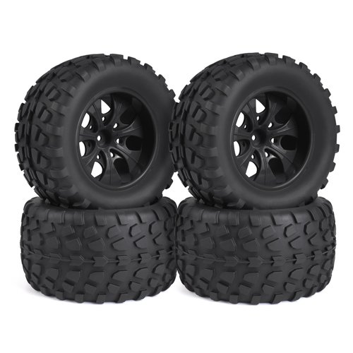 Hosim 70 * 125 mm RC Tires, All Terrain Soft Tire Mounted on 12mm Hex Wheels (Set of 4) for 1/10 RC Cars (Black Wheel hub)