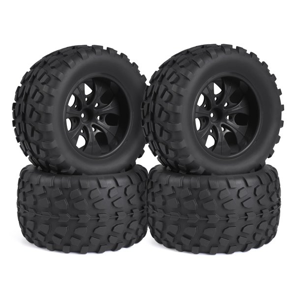 Hosim 70 * 125 mm RC Tires, All Terrain Soft Tire Mounted on 12mm Hex Wheels (Set of 4) for 1/10 RC Cars (Black Wheel hub)