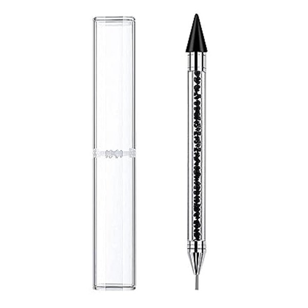 Wax Pencil for Rhinestones,Acrylic Handle Rhinestone Applicator Double Head Dotting Pen Jewel Rhinestone Picker Tool with Storage Case (Black)