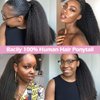Kinky Straight Ponytail Human Hair with Wrap Around Magic Tape, Brazilian Hair Clip in Extensions Wavy Yaki Pony Tail Color Natrual Black (14", 1B, Kinky Straight, Wrap Around)