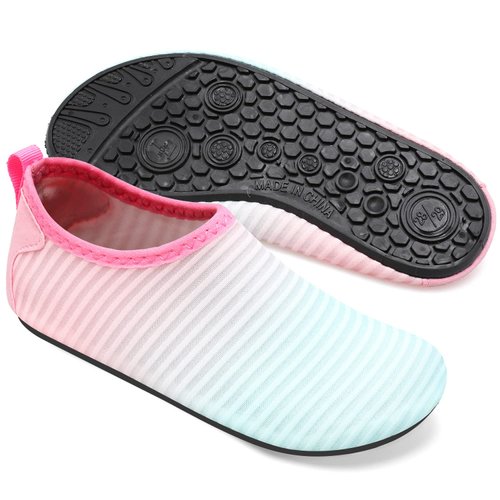JOINFREE Kids Beach Water Shoes Slip on Swim Skin Aqua Socks Shoes Mint Pink 1-2 Little Kid