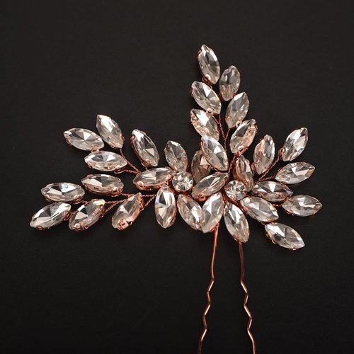 Teyglen Crystal Wedding Hair Pins Rose Gold Rhinestone Bridal Hair Clip Pin Flower Crystal Hair Piece Hair Accessories Jewelry for Women (Rose gold)