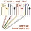 16 Pieces Metal Cocktail Picks for Drinks Martini Picks Cocktail Skewers 4 Inches Reusable Stainless Steel Bloody Mary Garnish Sticks (Silver,Rose Gold,Gold,Colorful)
