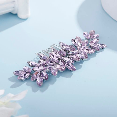 Teyglen Dainty Purple Rhinestone Hair Comb - Luxurious Shiny Bridal and Wedding Hair Accessory for Brides and Girls