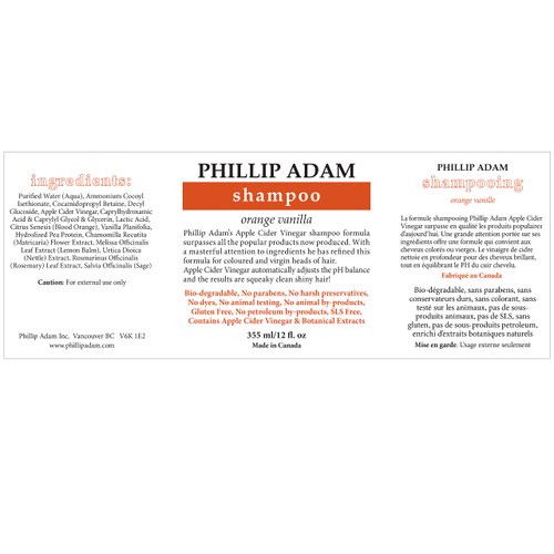 Phillip Adam Orange Vanilla Shampoo for Shiny Hair - Enriched with Apple Cider Vinegar - Sulfate Free - 12 Ounce