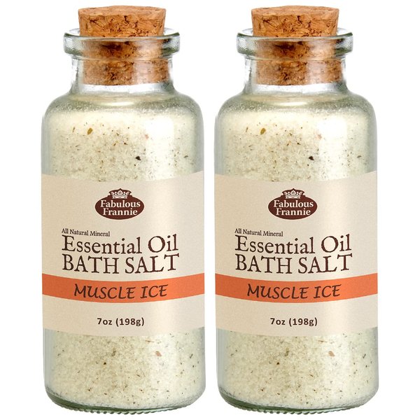 Fabulous Frannie Aromatherapy Muscle Ice Mineral Bath Salt Cinnamon, Eucalyptus, Rosemary, Clove Bud, Lavender, Sweet Orange and Peppermint Essential Oils 7oz (Pack of 2)