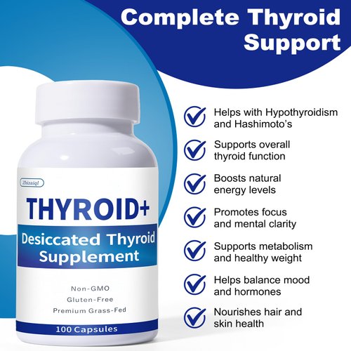 Desiccated Raw Grass-Fed Bovine Thyroid for Hypothyroidism & Hashimoto’s | Desiccated Thyroid Supplement – Boosts Energy, Mood & Metabolism – with L-Tyrosine, Selenium & Iodine – 100 Capsules