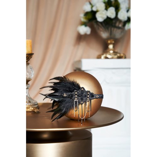 BABEYOND 1920s Flapper Headpiece 20s Gatsby Black Feather Headband Roaring 20s Hair Accessories with Crystal Beads (Black Gold)