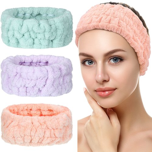 Chuangdi 3 x Face Wash Bands for Makeup and Yoga Sports Shower Face Spa Headband Elastic Headband for Girls and Women (Light Orange, Light Purple, Light Green)