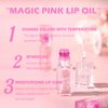 Color Changing Lip Oil,Moisturizing Magic Big Brush Color Changing Lip Gloss,Warm Change Long Lasting Nourishing Lip Glow Oil Non-sticky Primer Lip Tint（Clear to Pink）