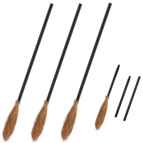 3 Pieces Halloween Witch Broom Plastic Witch Broomstick Cosplay Broom Props for Halloween Party Costume Accessories