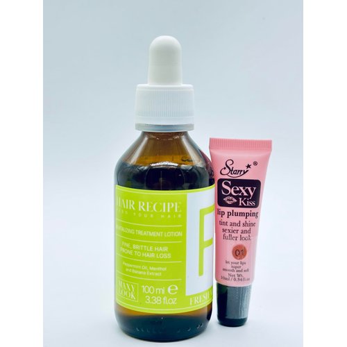 Maxy Look Hair Recipe Feed Your Hair Revitalizing Treatment Lotion for Fine Brittle Hair (Fresh Mint) 3.38 fl oz l-Free Starry Lip Gloss, Clear