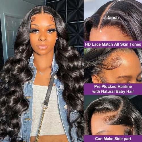 Uonoco 5x5 HD Lace Closure Wigs Human Hair Wear and Go Glueless Wigs Human Hair Pre Plucked 180% Density Body Wave Lace Front Wigs Human Hair for Women with Natural Hairline 18 Inch
