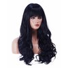 NJJYXH 26 Inches Natural Black Wigs for Women Long Black Wavy Wig with Neat Bangs Synthetic Natural Brunette Wig for Cosplay,Halloween,Daily Use