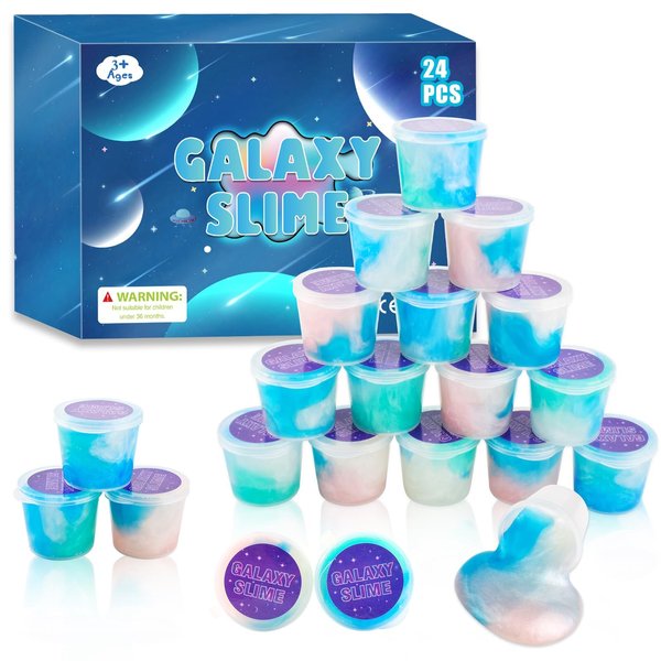 Generic 24 Pack Blue Mini Galaxy Slime, Super Soft & Stretchy Stress Relief Putty Toys, Classroom Reward, Christmas Stocking Stuffers, Girls and Boys Slime Party Favors
