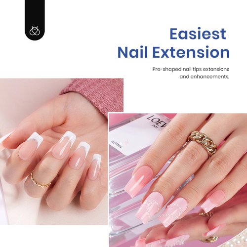 Beetles Gel Nail Kit Easy Nail Extension Set 5 In 1 Nail Glue Gel Base Coat with Pre shaped Medium Square Soft Gel Nail Tips and Uv Led Nail Lamp Acrylic Nail Clipper for Nail Art for Women