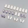 IMSOHOT Short Square Press on Nails Blue Flower Fake Nails Acrylic Glossy False Nails Glossy Squoval White Glue on Nails Full Cover Cute Stick on Nails for Women 24 Pcs