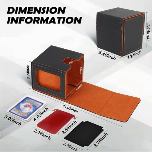 YLjindoia MTG Deck Box for Commander Display, PU Leather MTG Card Storage Box Holds 100 Double-Sleeved Cards, TCG Card Deck Box with 2 Dividers, 1 Drawstring Bag and 1 Toploader(Black&Brown)