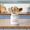 Barnyard Designs Ceramic Farmhouse Utensil Holder for Kitchen Counter, Large Rustic Utensil Crock, Countertop Cooking Tool Spatula Organizer, 6.75”, White