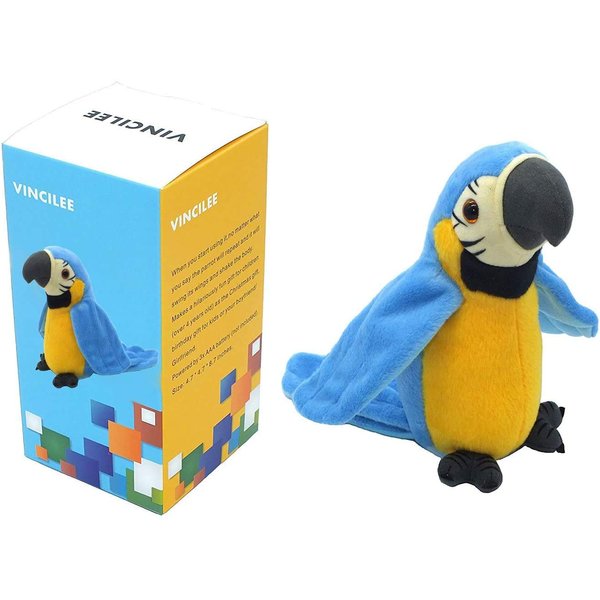 vincilee Talking Parrot Repeats What You Say Talking Bird Plush Animal Toy Electronic Plush Parrot for Boy and Girl Gift,4.3 x 8.7 inches(Blue)