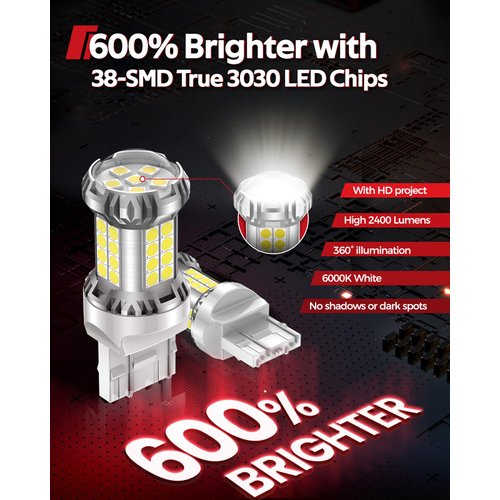 Torchbeam 7440 7443 LED Bulbs Reverse Lights, 600% Bighter Perfect for Backup Lights, Tail Brake Parking Signal Lights, DRL, T20 7441 7444 LED Bulb with 6000K Xenon White, Pack of 2
