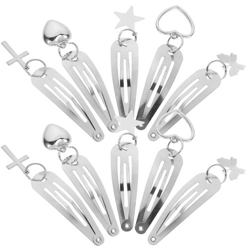 FOMIYES 10pcs Metal Snap Hair Clips, Punk Hairpins, Silver Heart Crosses Pendant Hair Barrettes, Thick Thin Hair Accessories Hip Hop Hair for Women Girls