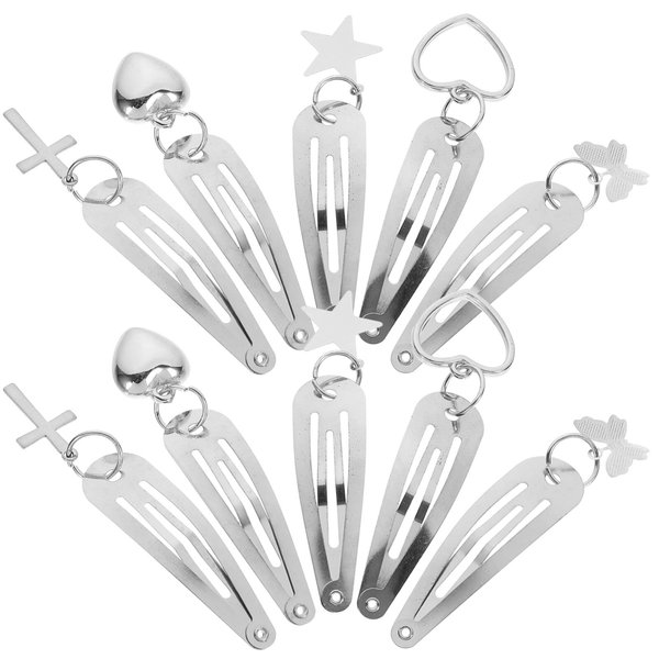 FOMIYES 10pcs Metal Snap Hair Clips, Punk Hairpins, Silver Heart Crosses Pendant Hair Barrettes, Thick Thin Hair Accessories Hip Hop Hair for Women Girls