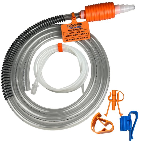 FlowJoe Handy Pump Fluid Transfer Siphon with Car Access Line - One-Year Warranty Made in USA with Live US Support - 14 Feet of Hose with Multiple Configurations - Moves 120 Gallons Per Hour