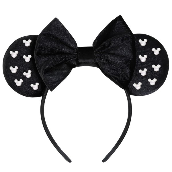 kangaroo Mouse Ears Headbands Pearl Mouse Ears Bow Headbands for Birthday Parties Themed Parks Trip Essentials and Hair Accessories for Toddler Girls Women(black)