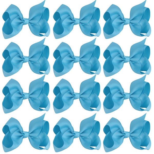 4 Inch Boutique Girls Hair Bows Hair Clips for Baby Girls Toddlers 12 Pcs Solid Color (Light blue)