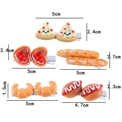 5PCS Mini Food Hair Clips Egg Tart Duckbill Clips Pizza BB Hairpins Simulated Food Hot Dog Hairpins Bread Side Clips Hair Accessories