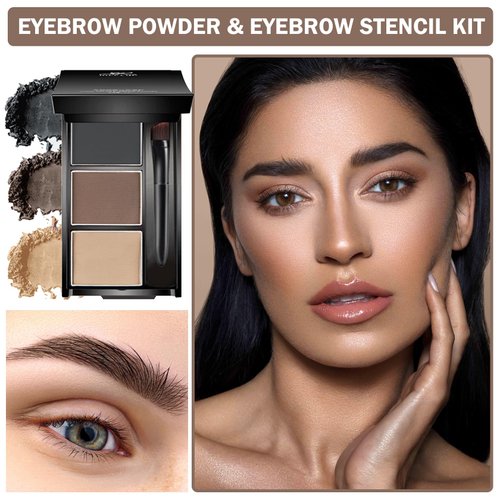 ZHISHUDL Eyebrow Stamp Stencil Kit Eye Brow Stencil Kit Brow Stamp Kit Long Lasting Waterproof Eyebrow Makeup Powder Kit with 24 Reusable Eyebrow Stencils - 03 Skin Color&Brown&Gray Black