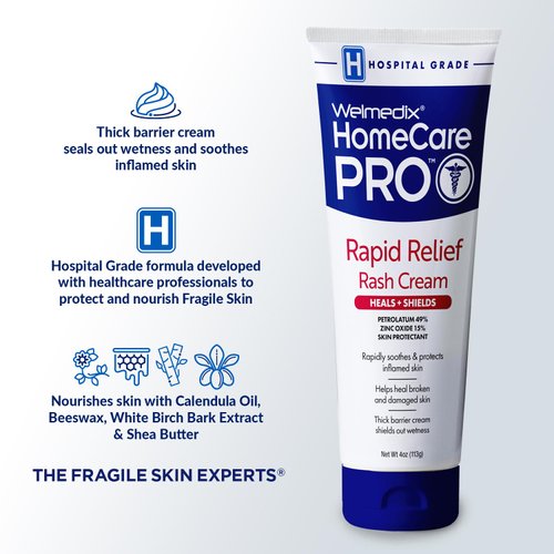 Welmedix HomeCare PRO Rapid Relief Adult Diaper Rash Cream – Extra Thick, Moisturizing Barrier Cream for Incontinence and Healing Cream/Zinc Oxide Cream/Skin Cream, (4oz Tube)