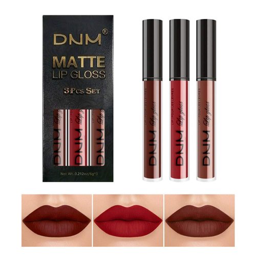 KARNAR 3Pcs Deep Red Brown Matte lipstick Set, Lip Stain Waterproof Lip Gloss Gift Set,Lippies Lip Matte Makeup Lipgloss Beauty Cosmetics Kit (SET02)