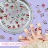 48Pcs 3D Planet Heart Cherry Nail Gems Charms, Metal Pink Planet Heart Cherry Nail Art Rhinestones Shiny Gems Diamond Crystal Luxury for Nail Jewelry Making Crafts DIY Manicure Accessories