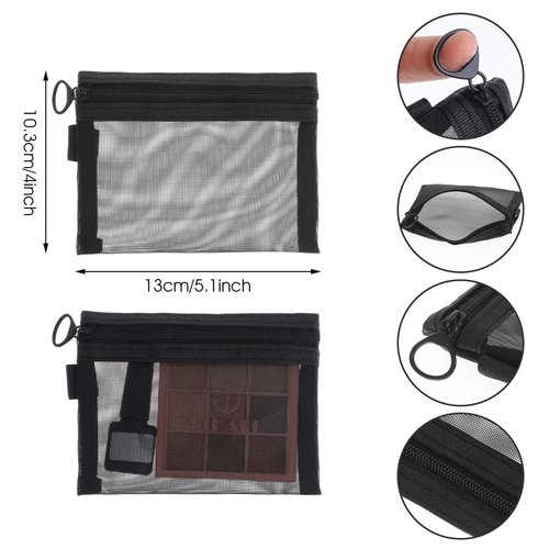 4 PCS Mini Zipper Mesh Bags Small Mesh Zipper Pouch Mesh Zipper Bags Nylon Mesh Coin Purse Portable Travel Cosmetic Pouch Black Mesh Bags with Zipper Makeup Cosmetic Accessories Organizer for Lipstick