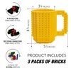 TOYAMBA Build-on Brick Mug with 3 Packs of Building Blocks Compatible with Major Brands, BPA-Free Plastic Funny Coffee Mug for Men/Women, Funny Cups for Kids 16OZ (Yellow)