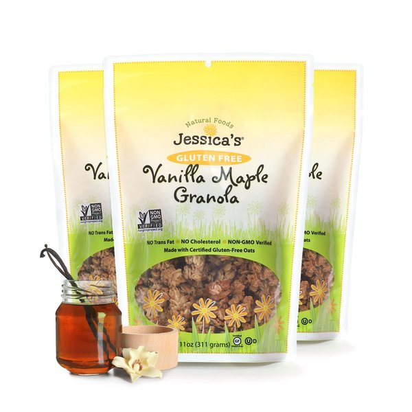 Jessica’s Natural Foods - Gluten-Free Vanilla Maple Granola made with real maple syrup and vanilla extract, Non-GMO, no artificial flavors or preservatives, 11oz (Pack of 3)