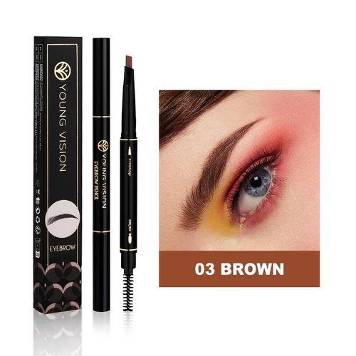 AMAKO Automatic Twin Eyebrow Pencil Waterproof Smudge-proof Triangle Eyebrow Pencil Duo with Brush (Pack of 1, 03#Brown)